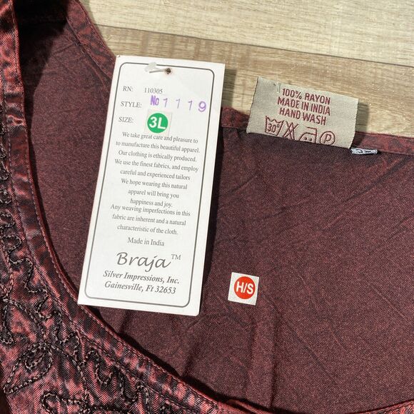 Braja Exclusives Womens 3L Red Black Artsy Embroidered Rayon Shirt Top - Picture 4 of 8